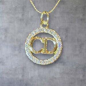 Upcycled Dior Gold Pendant Necklace with Crystal Accents